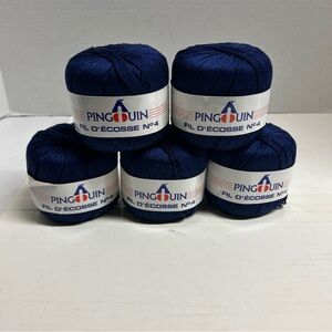 PINGOUIN Fil D'Ecosse N°4 Crochet Yarn/Thread: DARK BLUE 110 yds (Lot of 5)